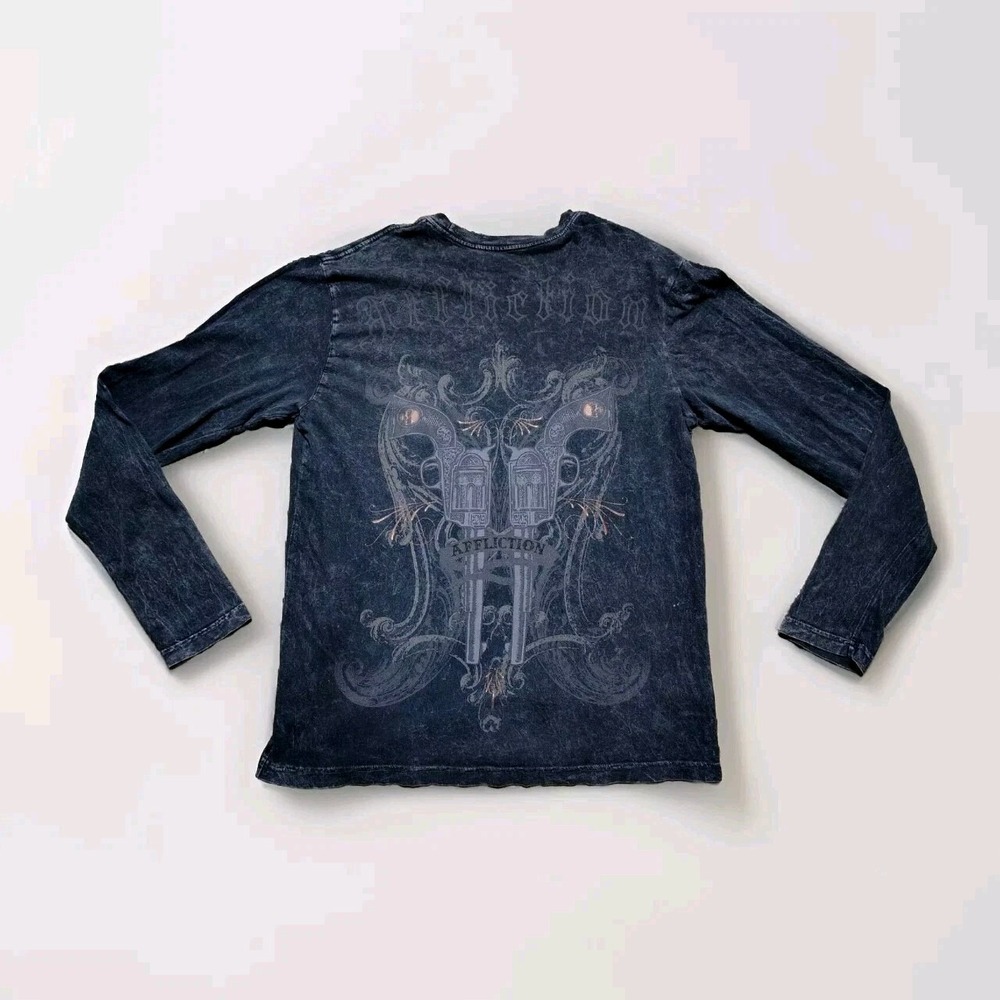 Y2K Affliction Shirt Mens XL Black Pistols Revolver Holster Guns